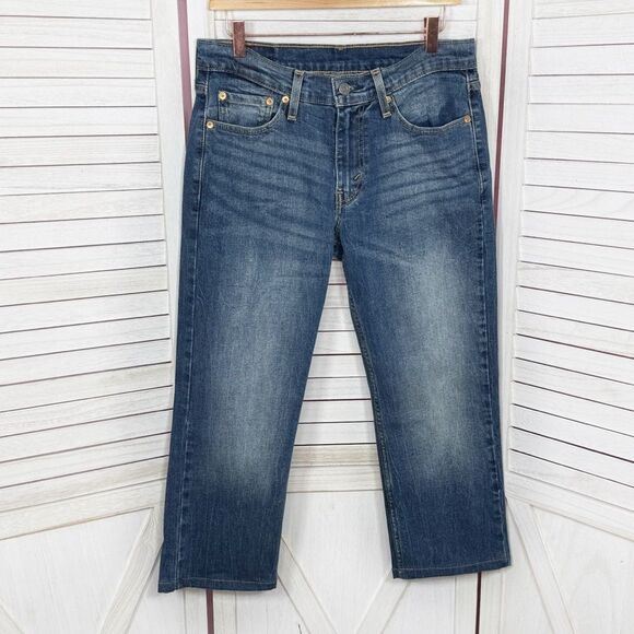 Levi’s 514 Custom Crop Straight Leg Mid Rise Jeans Blue Size 30 - Picture 1 of 13